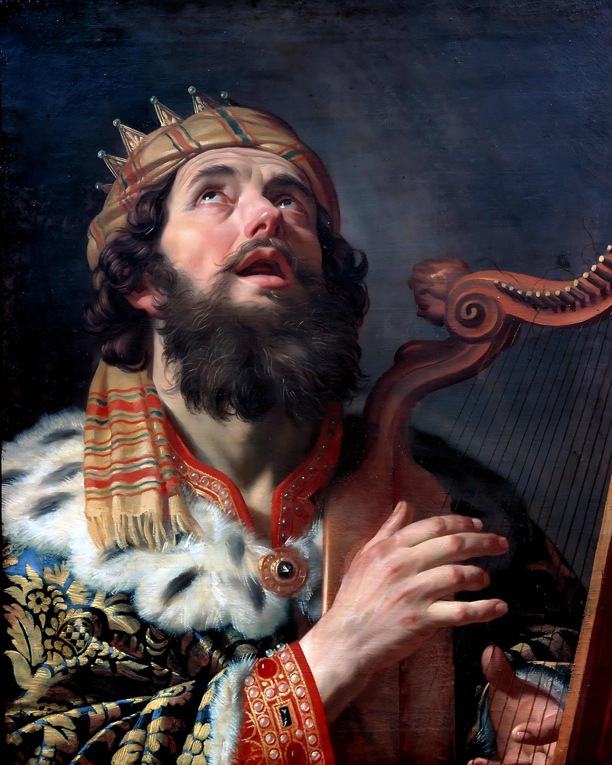 King David Playing the Harp by Gerard van Honthorst 8x10" Bible Art Print