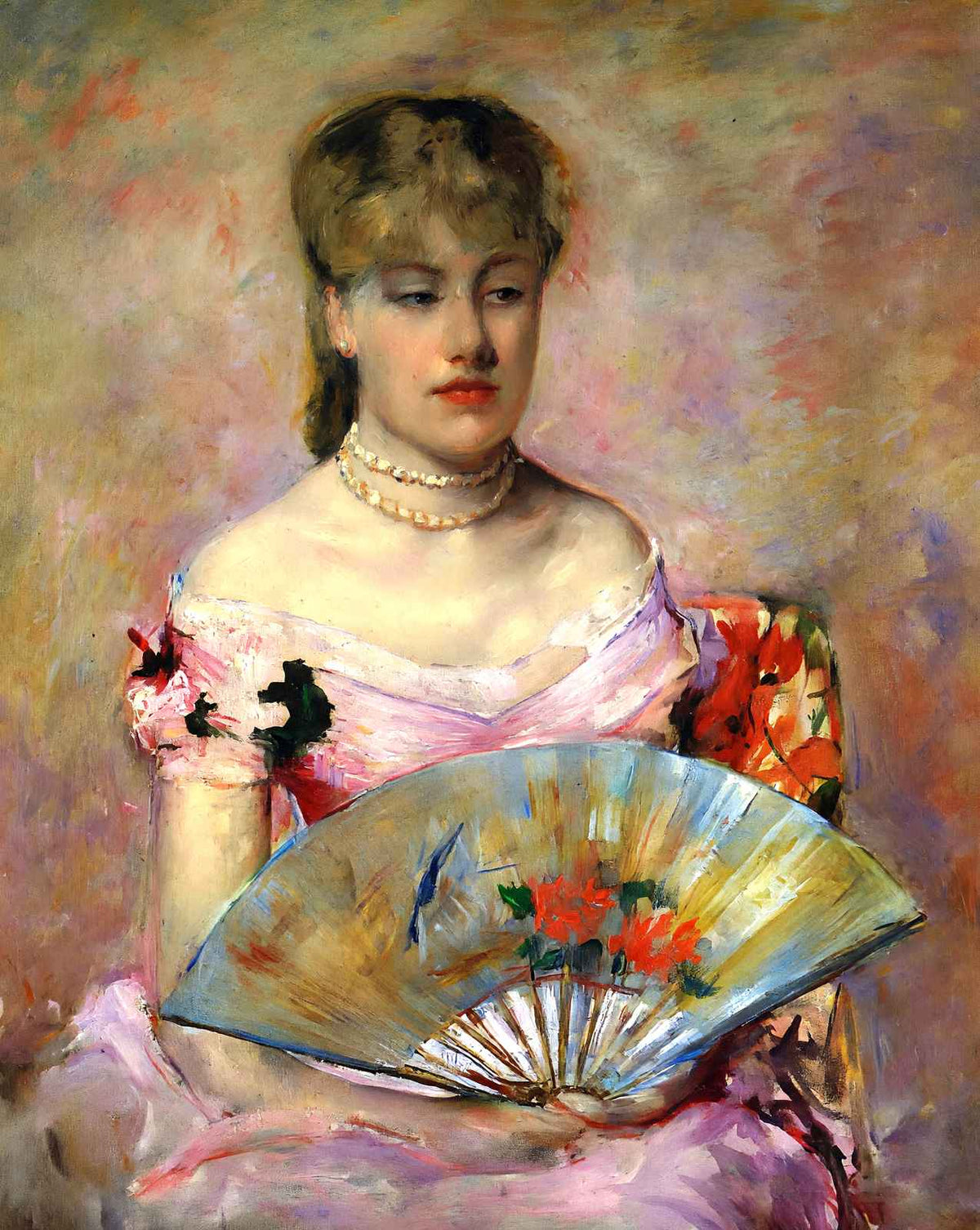 Lady with a Fan (Portrait of Anne Chlotte Gailld) art print by Mary Cassatt (1880)