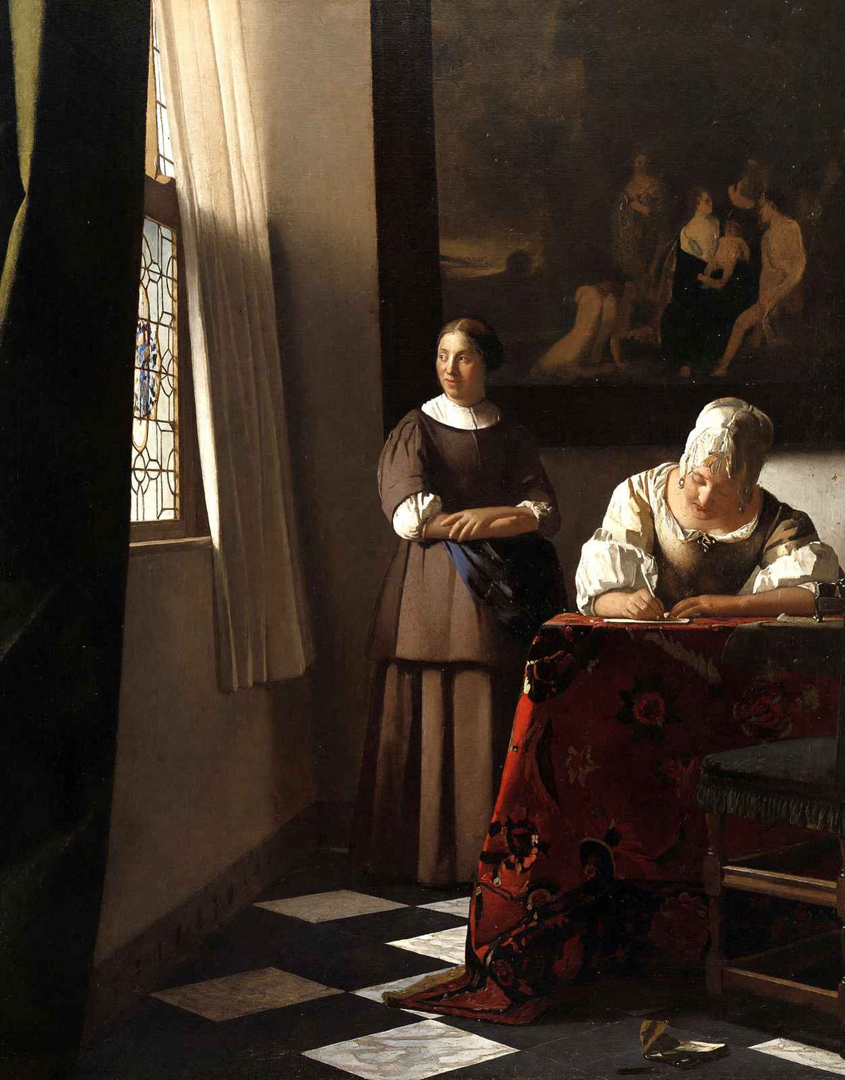 Lady Writing a Letter with Her Maid Art Print 1670 by Johannes Vermeer (6 Sizes)