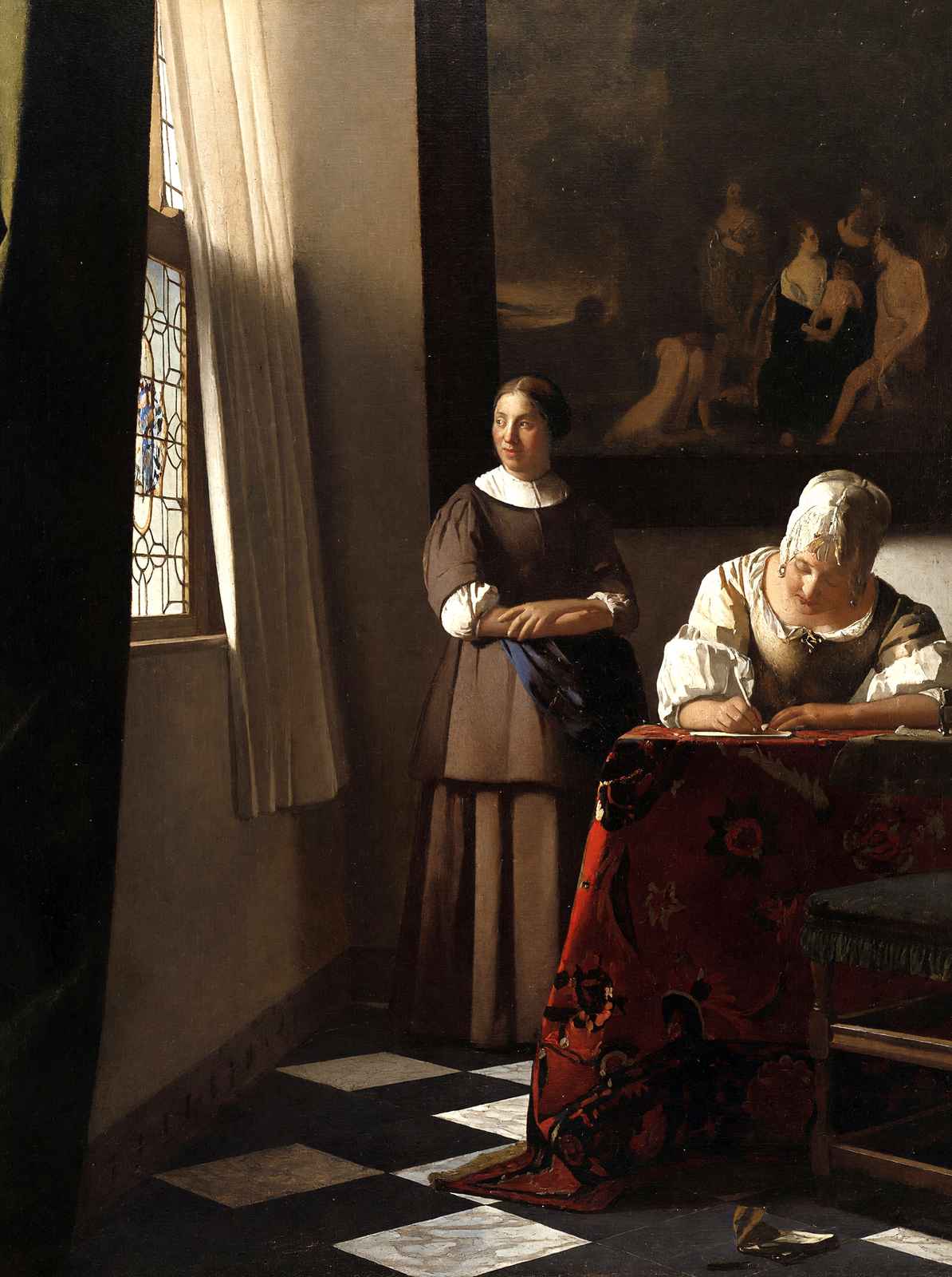 Lady Writing a Letter with Her Maid Art Print 1670 by Johannes Vermeer (6 Sizes)