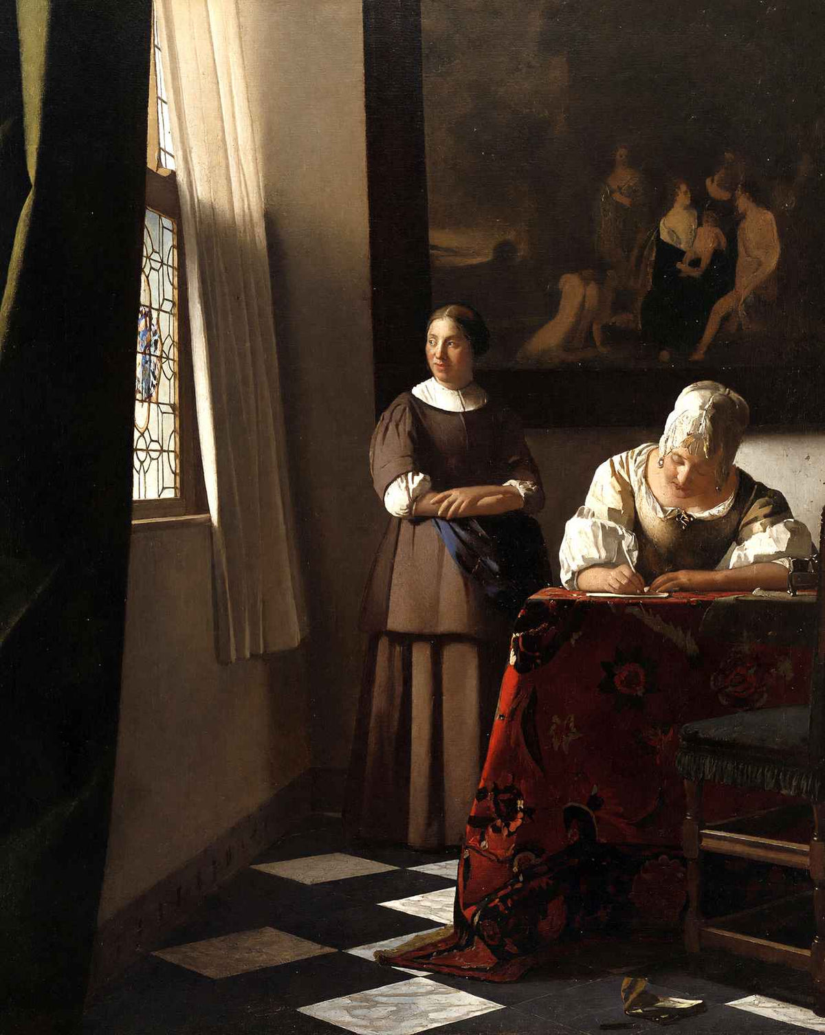 Lady Writing a Letter with Her Maid art print by Johannes Vermeer (1670)
