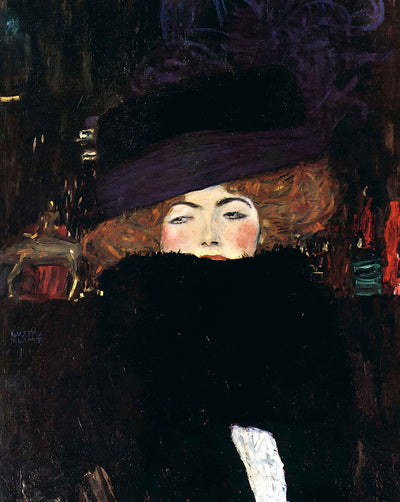 Lady with Hat and Featherboa art print by Gustav Klimt (1909)