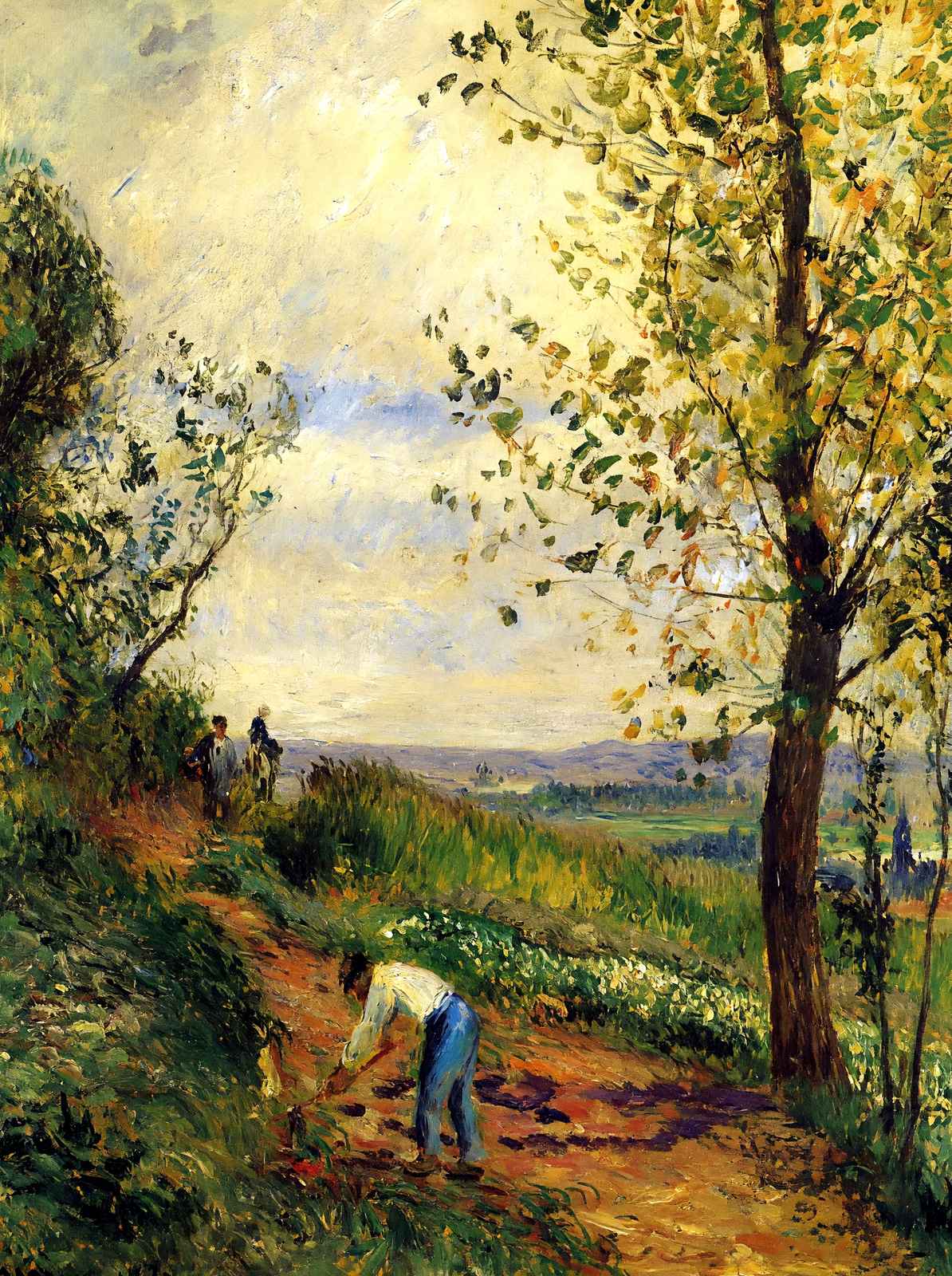 Landscape with a Man Digging Art Print 1877 by Camille Pissarro (6 Sizes)