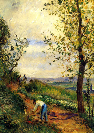 Landscape with a Man Digging Art Print 1877 by Camille Pissarro (6 Sizes)