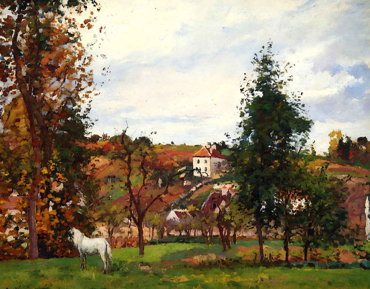Landscape with a White Horse in a Field, L'Ermitage 1872 Art Print (6 Sizes)