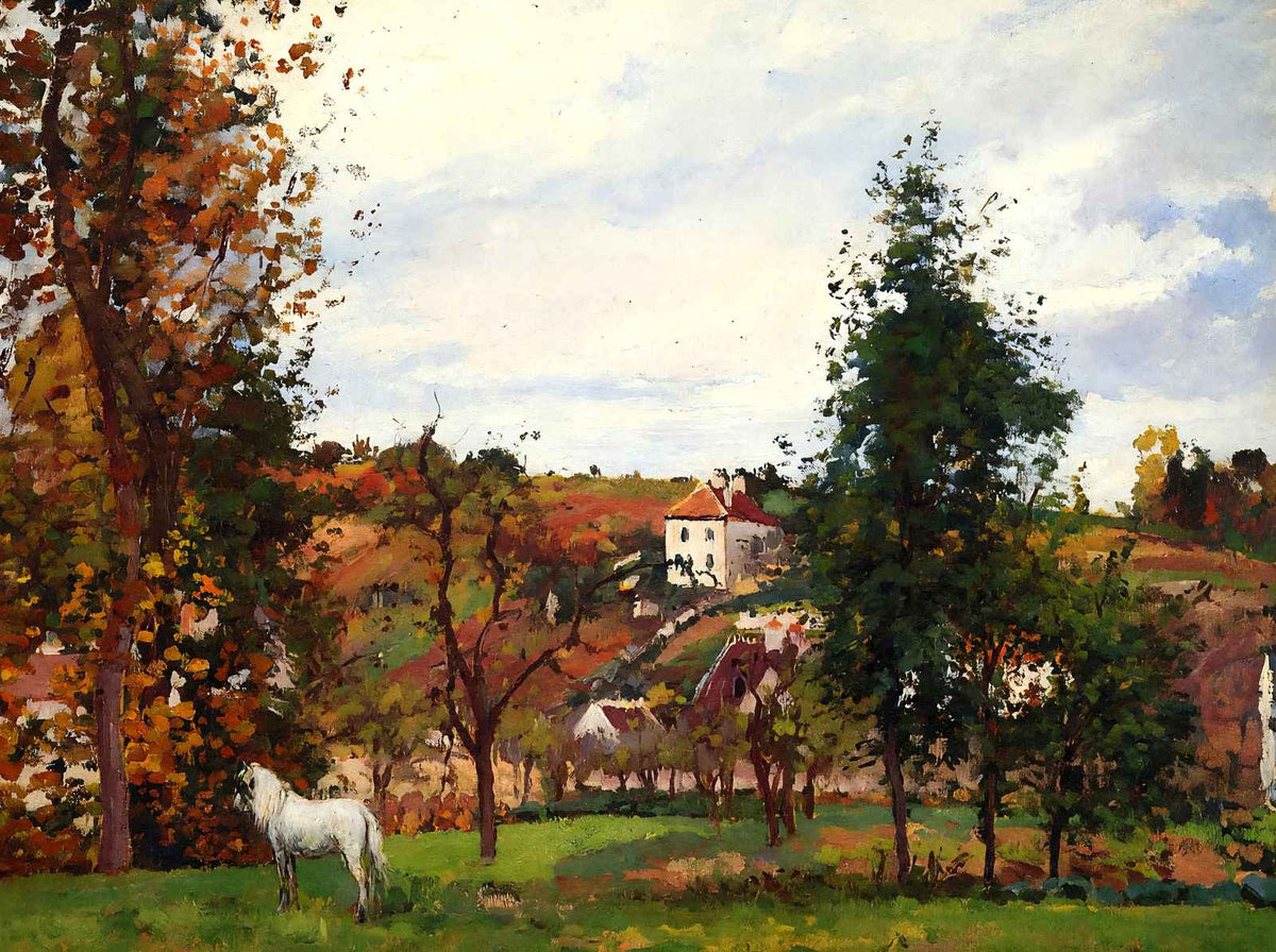 Landscape with a White Horse in a Field, L'Ermitage 1872 Art Print (6 Sizes)