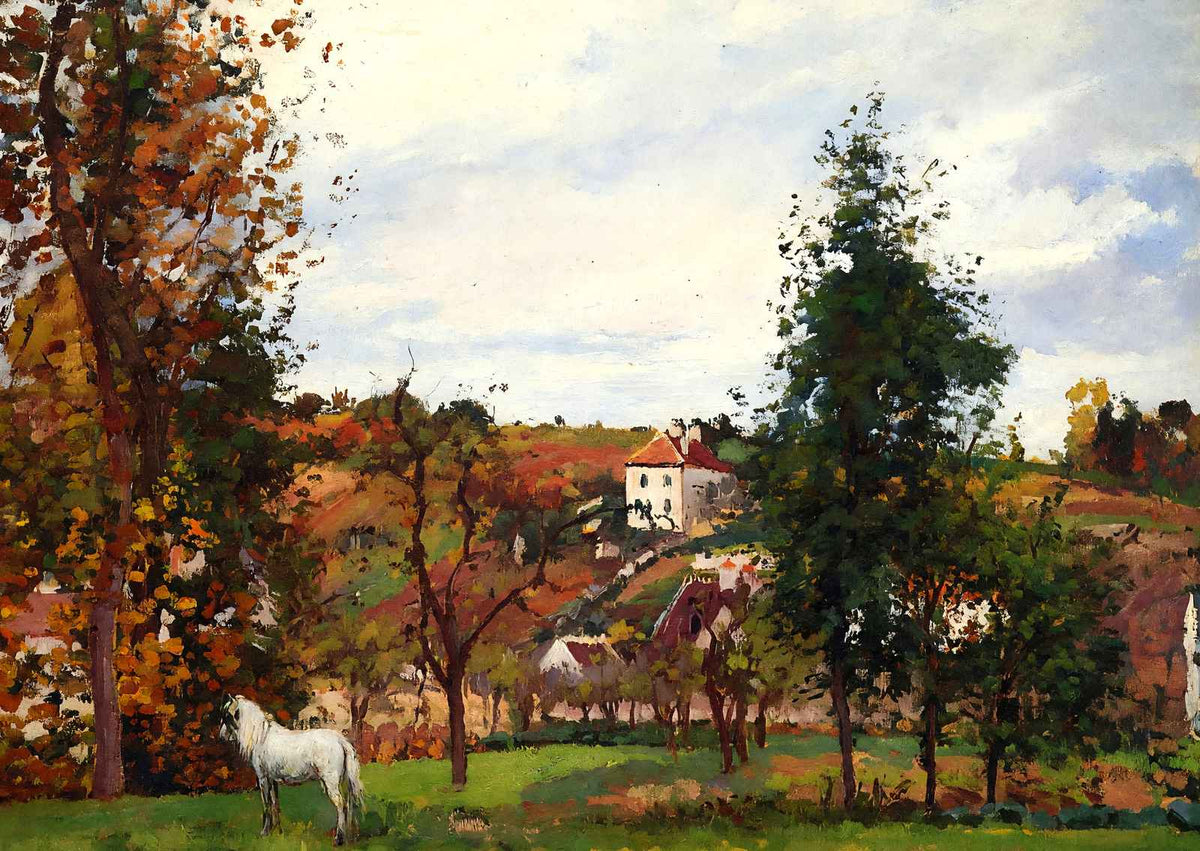Landscape with a White Horse in a Field, L'Ermitage 1872 Art Print (6 Sizes)