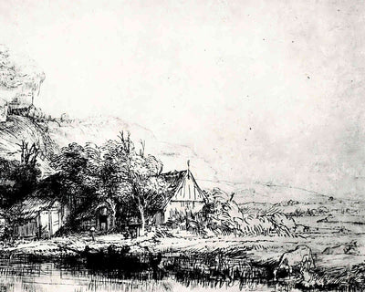 Landscape with a Cow Drinking Painting by Rembrandt 8x10" Art Print - Restored