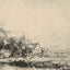 Landscape with a Cow Drinking drawing print by Rembrandt (1649)