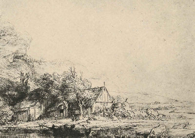 Landscape with a Cow Drinking Art Print 1649 Drawing by Rembrandt (6 Sizes)