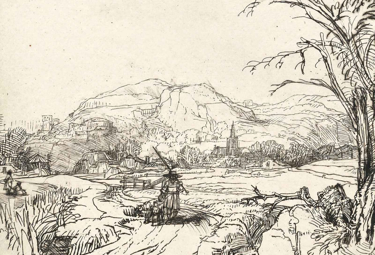 Landscape with a Shepherd and a Dog Art Print 1653 by Rembrandt (6 Sizes)