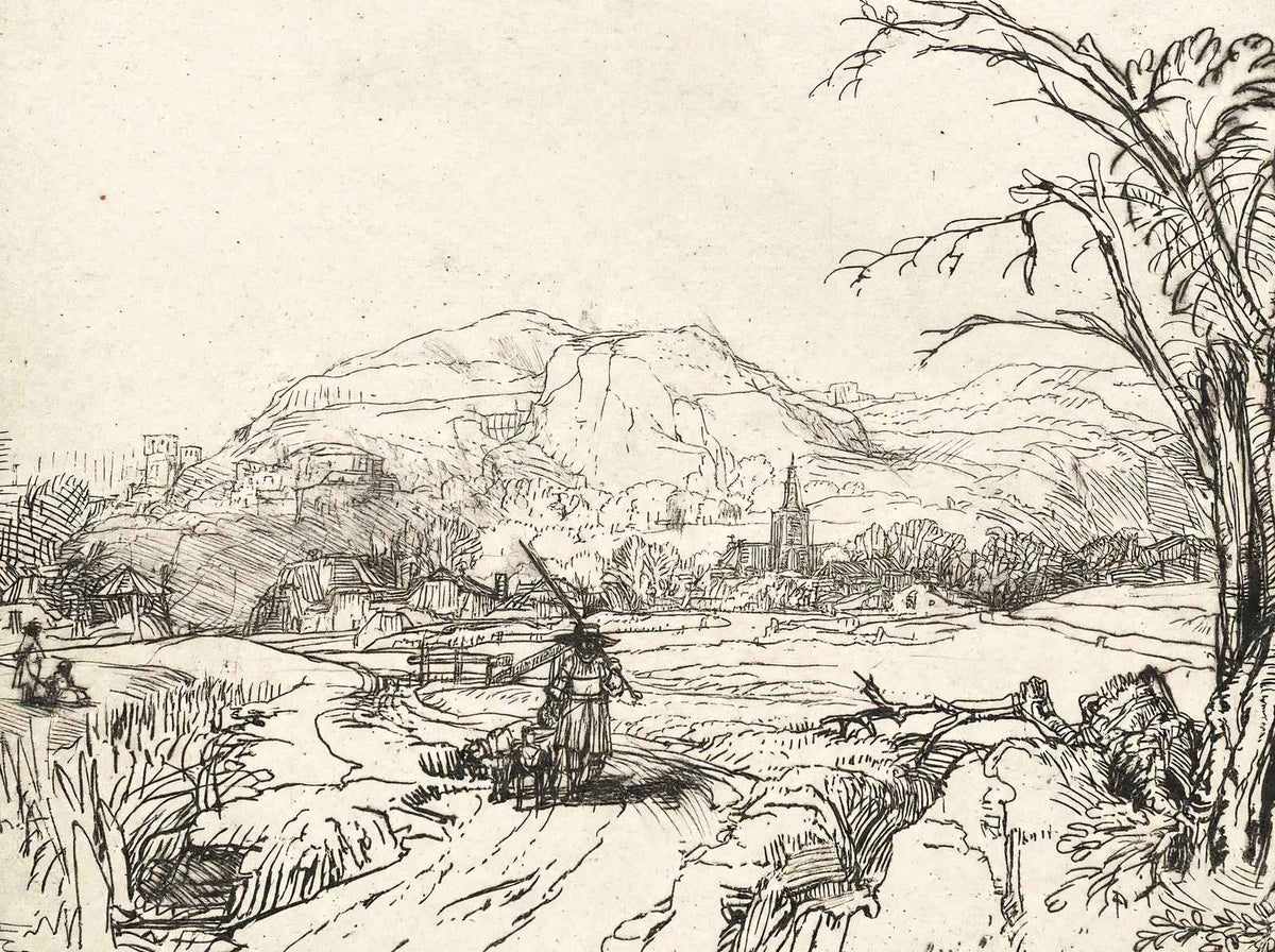 Landscape with a Shepherd and a Dog Art Print 1653 by Rembrandt (6 Sizes)