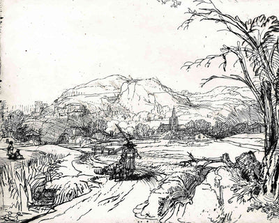 Landscape with a Shepherd and a Dog Painting by Rembrandt 8x10" Art Print