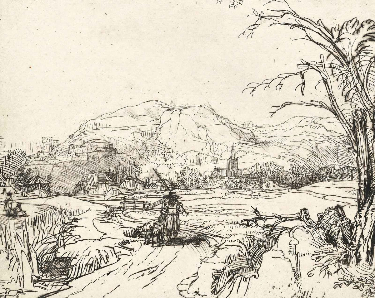 Landscape with a Shepherd and a Dog art print by Rembrandt (1653)