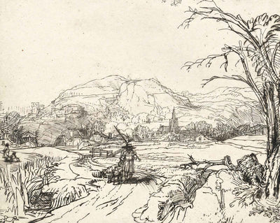 Landscape with a Shepherd and a Dog art print by Rembrandt (1653)