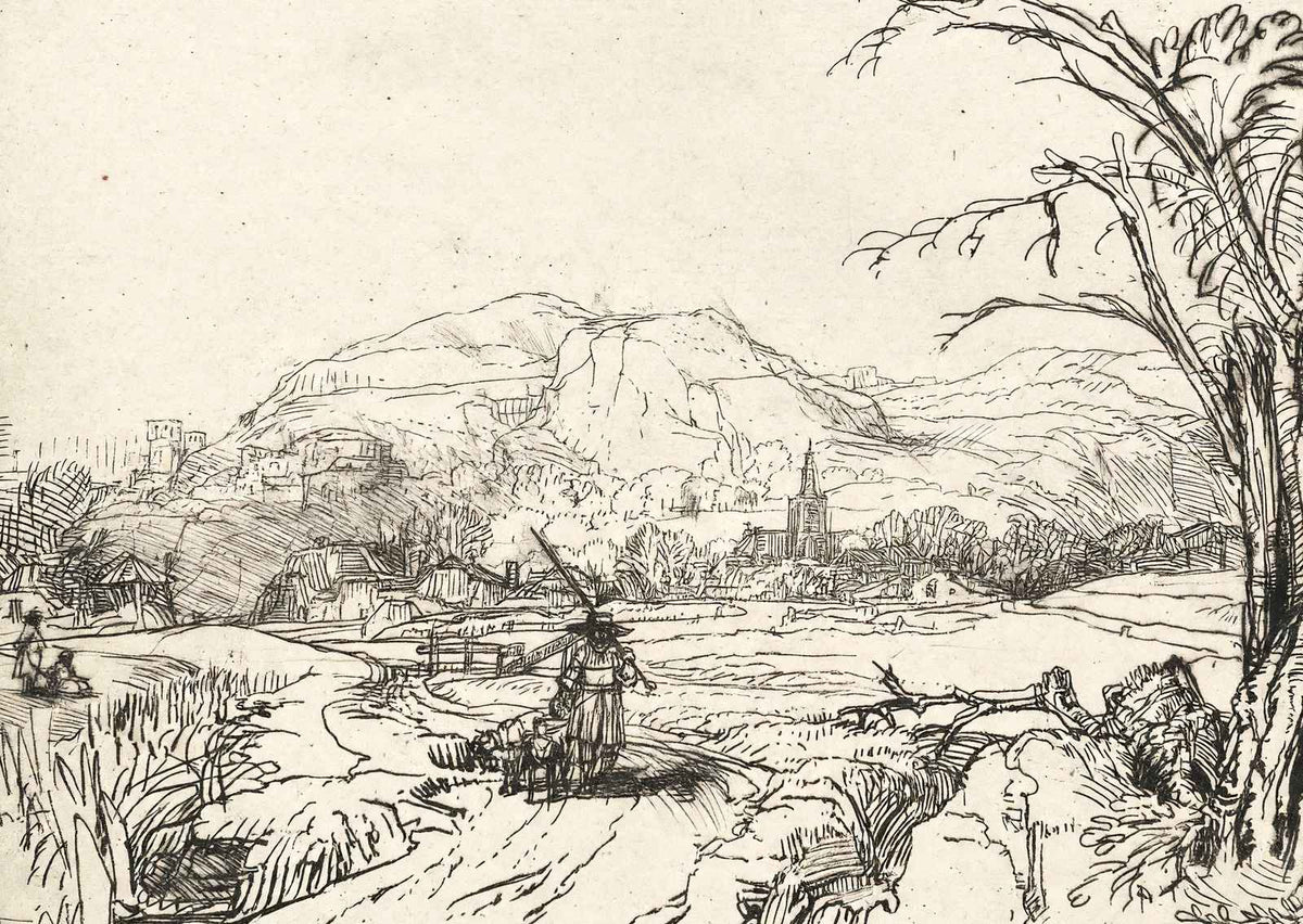 Landscape with a Shepherd and a Dog Art Print 1653 by Rembrandt (6 Sizes)