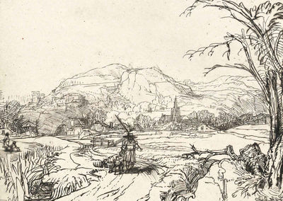 Landscape with a Shepherd and a Dog Art Print 1653 by Rembrandt (6 Sizes)