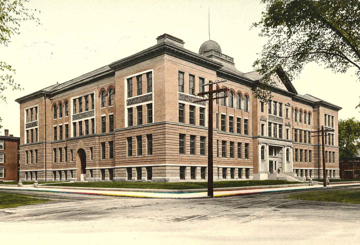 High School, Lawrence, Massachusetts in 1905 Vintage Print (7 Sizes) - Retouched