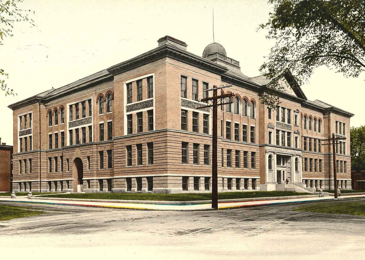 High School, Lawrence, Massachusetts in 1905 Vintage Print (7 Sizes) - Retouched