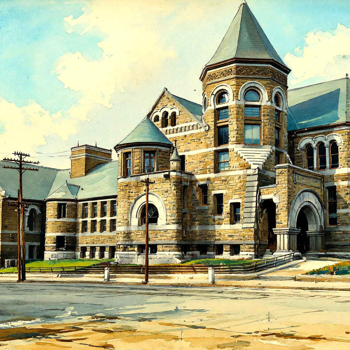 Public Library, Lawrence, Massachusetts in 1905 Art Print (7 Sizes) - Restored