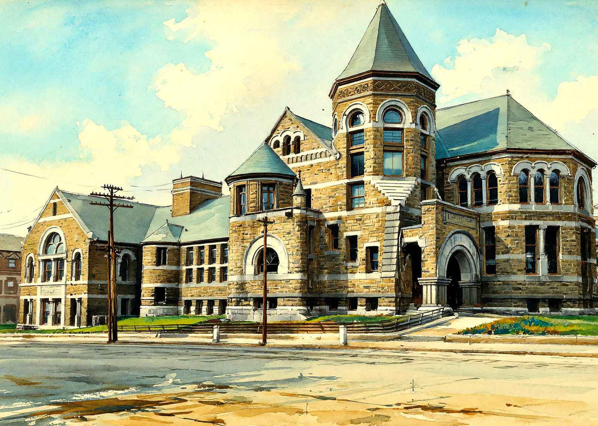 Public Library, Lawrence, Massachusetts in 1905 Art Print (7 Sizes) - Restored