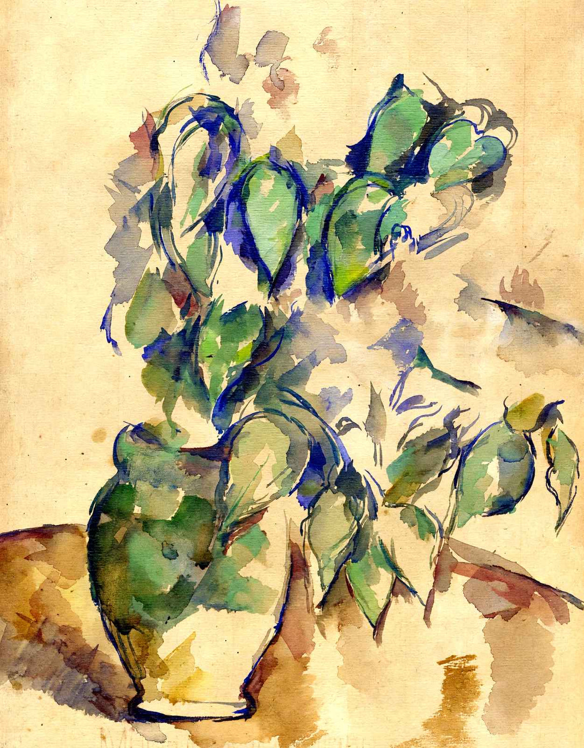 Leaves in a Green Pot Art Print 1902 Painting by Paul Cezanne (6 Sizes)