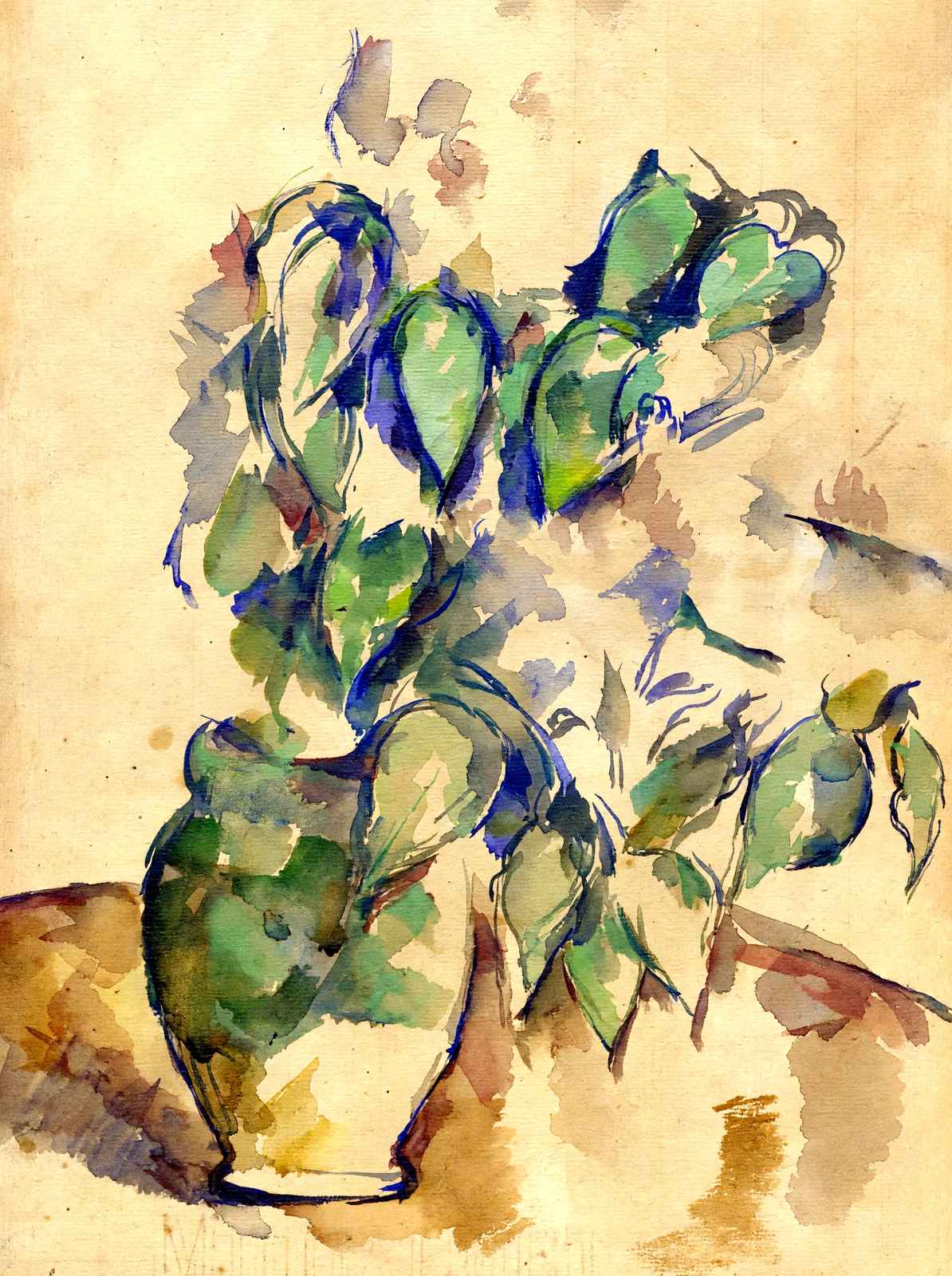 Leaves in a Green Pot Art Print 1902 Painting by Paul Cezanne (6 Sizes)