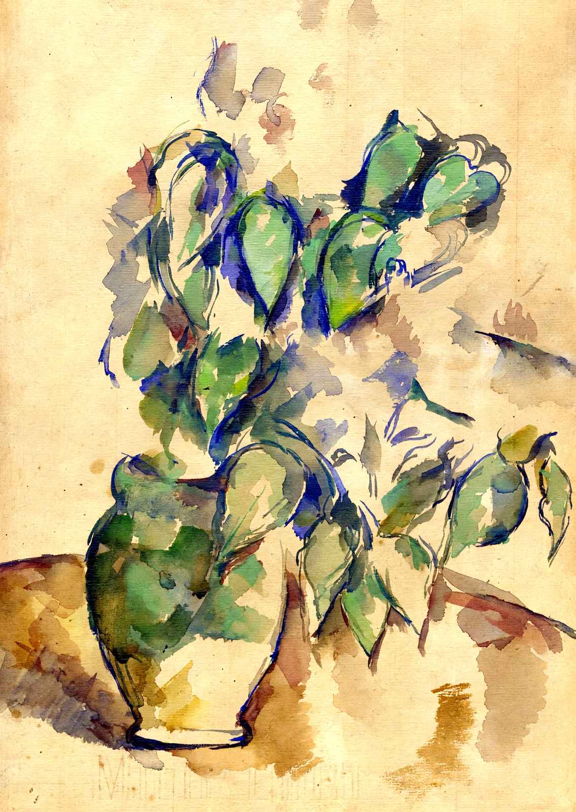 Leaves in a Green Pot Art Print 1902 Painting by Paul Cezanne (6 Sizes)