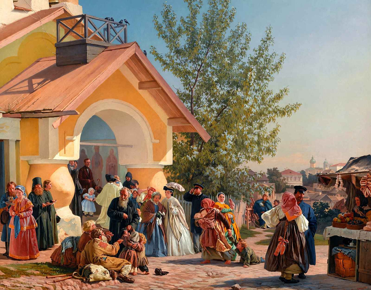 Leaving Church in Pskov Painting by Aleksandr Morozov Art Print (6 Sizes)