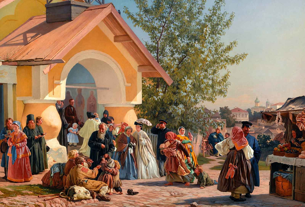 Leaving Church in Pskov Painting by Aleksandr Morozov Art Print (6 Sizes)