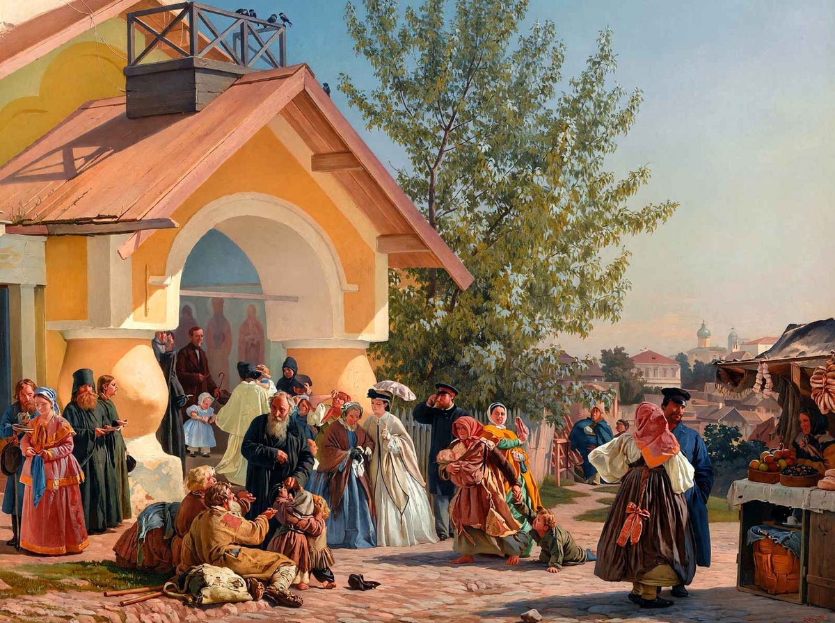 Leaving Church in Pskov Painting by Aleksandr Morozov Art Print (6 Sizes)