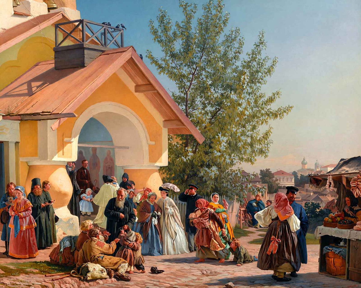 Leaving Church in Pskov painting print by Aleksandr Morozov