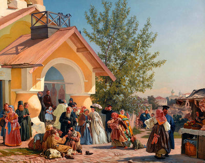 Leaving Church in Pskov painting print by Aleksandr Morozov