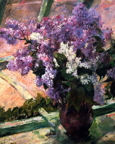 Lilacs in a Window painting print by Mary Cassatt (1880)