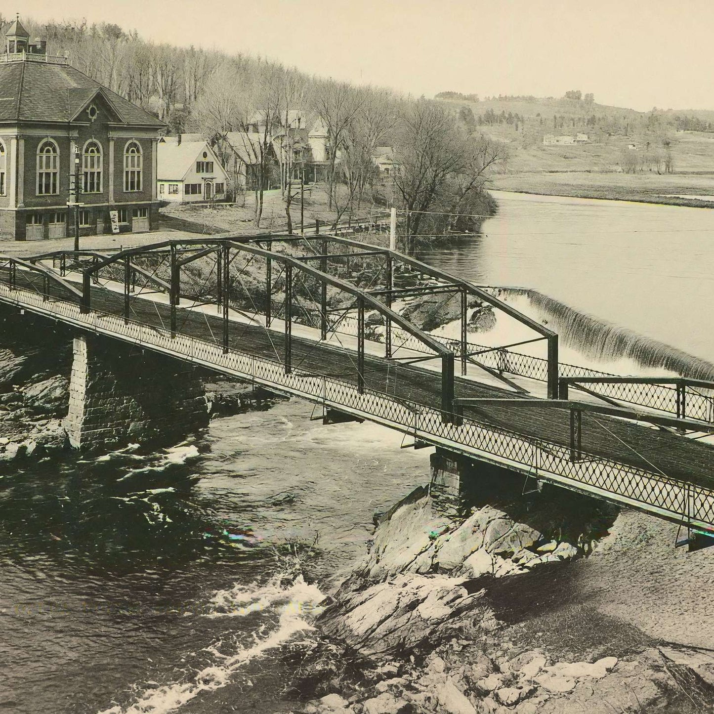 Opera House Bridge and Falls Lisbon NH in 1906 Vintage Print (7 Sizes)