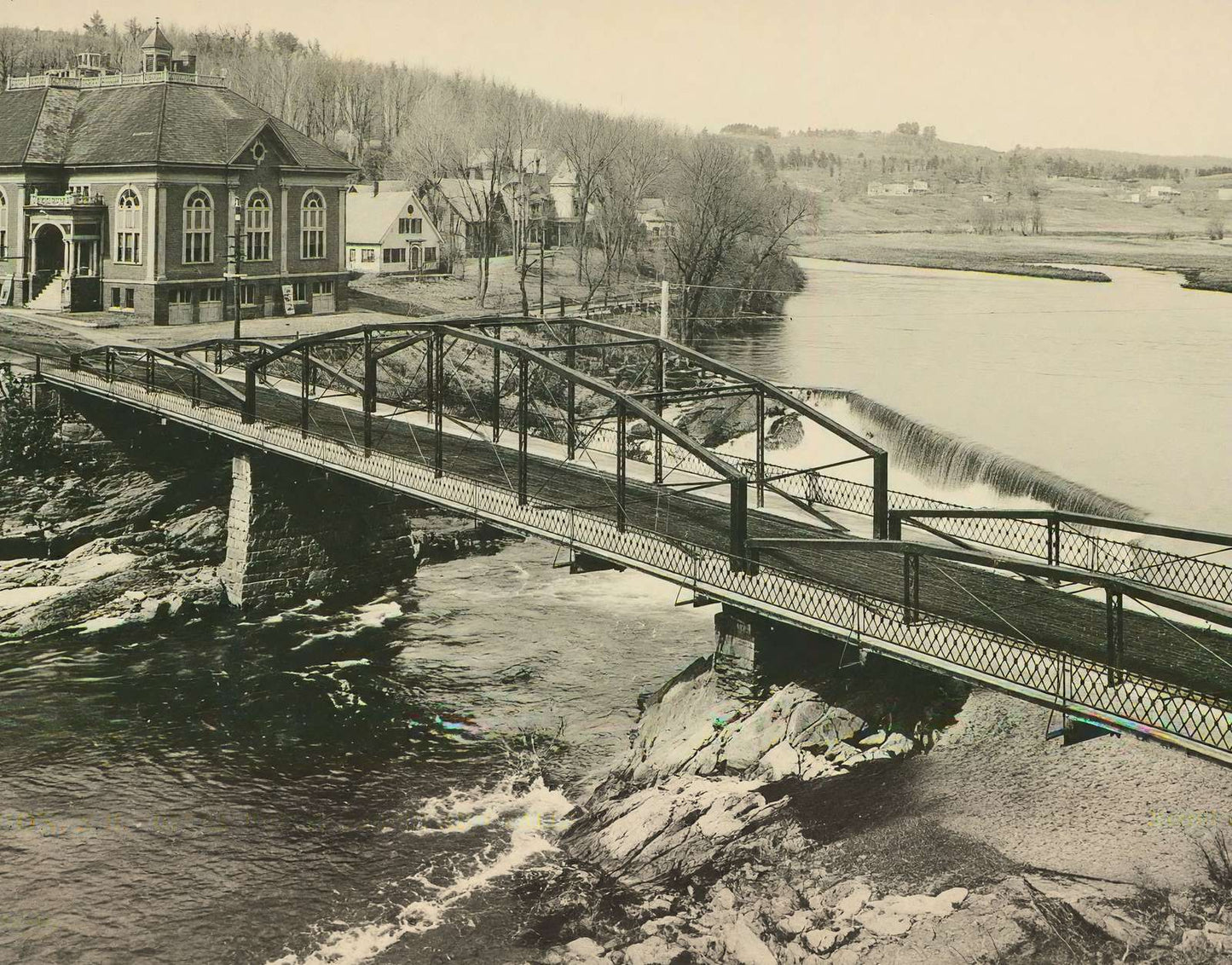 Opera House Bridge and Falls Lisbon NH in 1906 Vintage Print (7 Sizes)