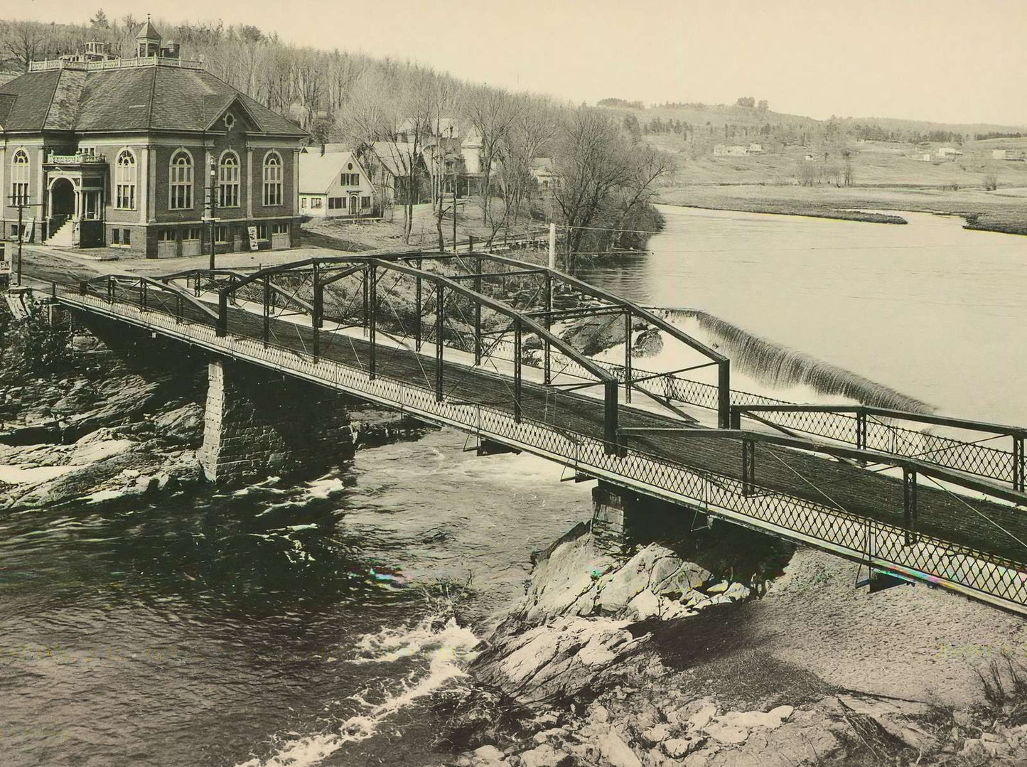 Opera House Bridge and Falls Lisbon NH in 1906 Vintage Print (7 Sizes)