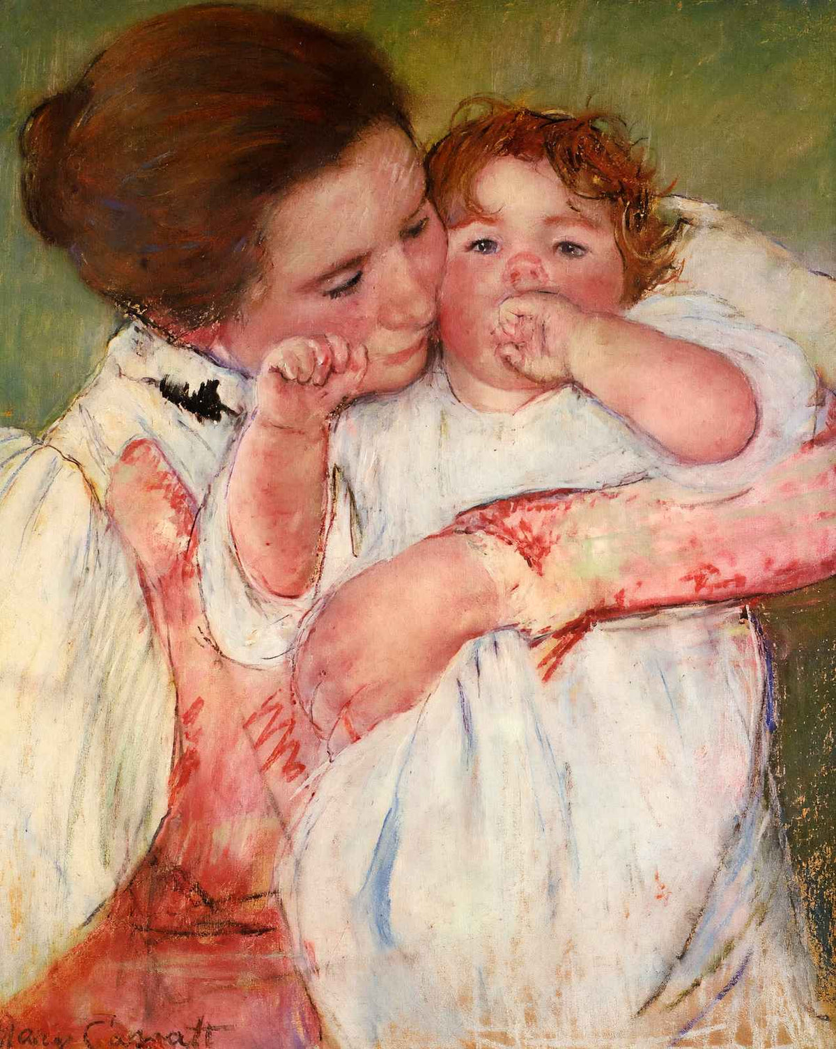 Little Ann Sucking Her Finger Embraced by Her Mother painting by Mary Cassatt (1897)