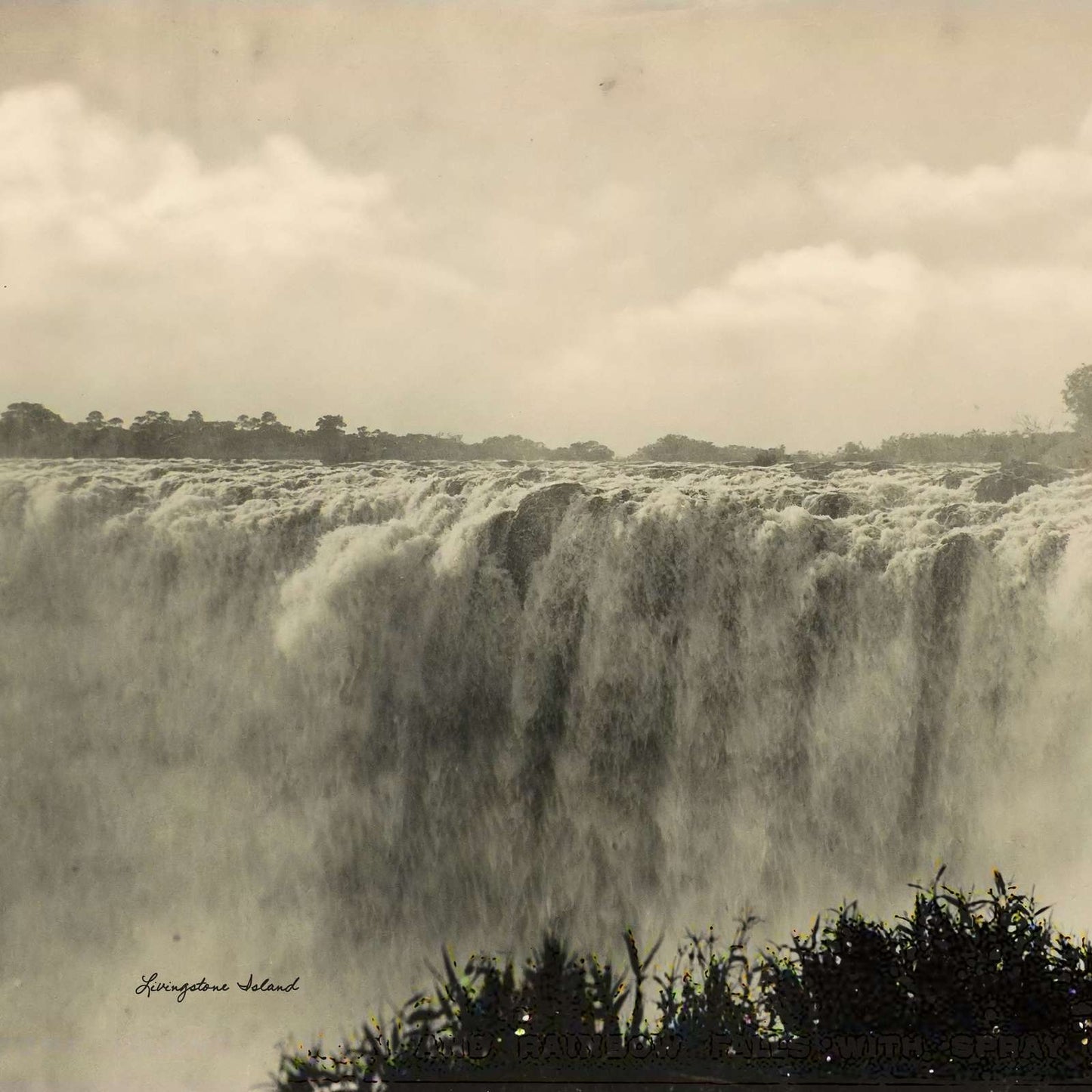 Livingstone Island Main and Rainbow Falls Vintage Print (7 Sizes)