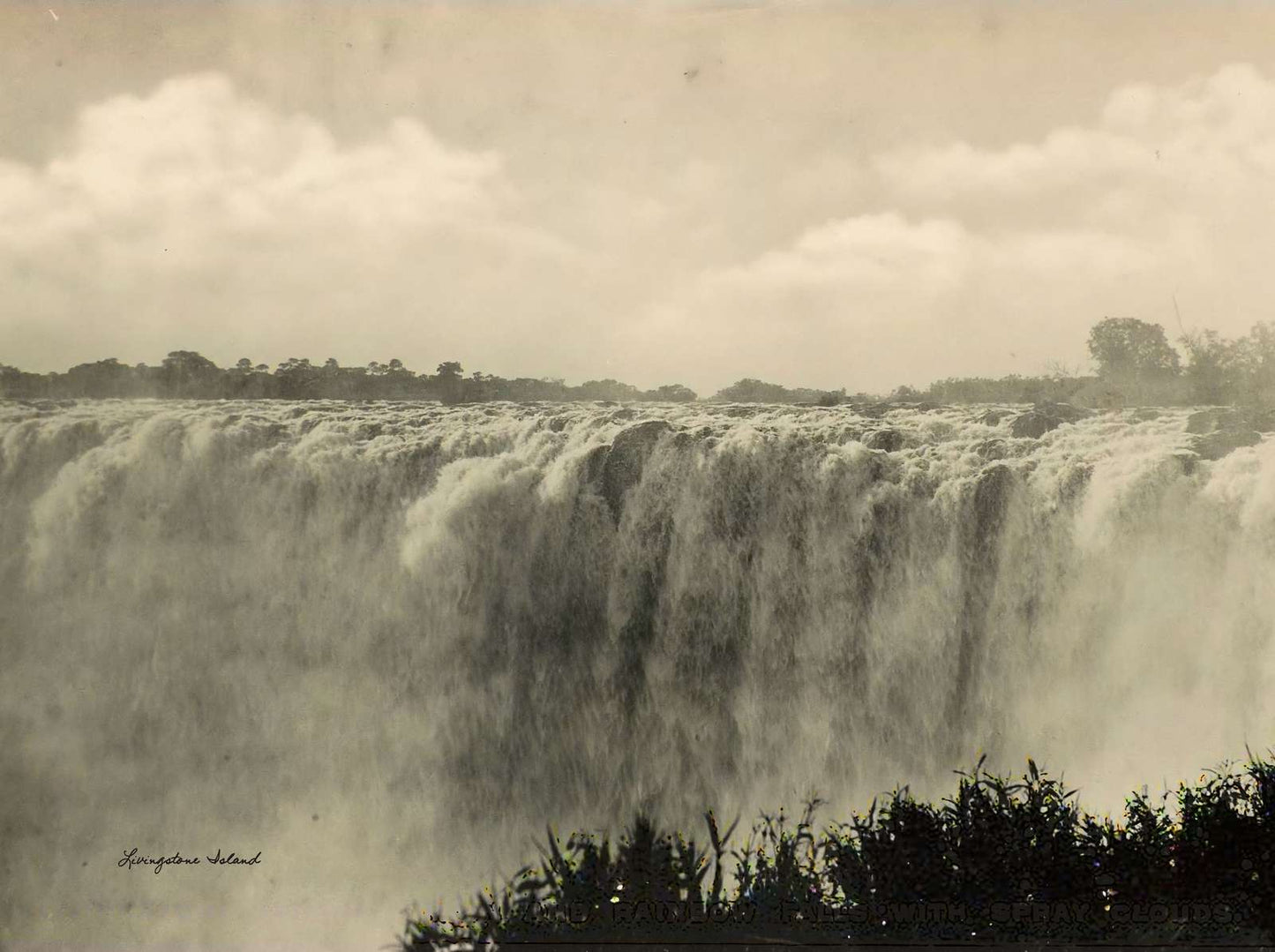 Livingstone Island Main and Rainbow Falls Vintage Print (7 Sizes)
