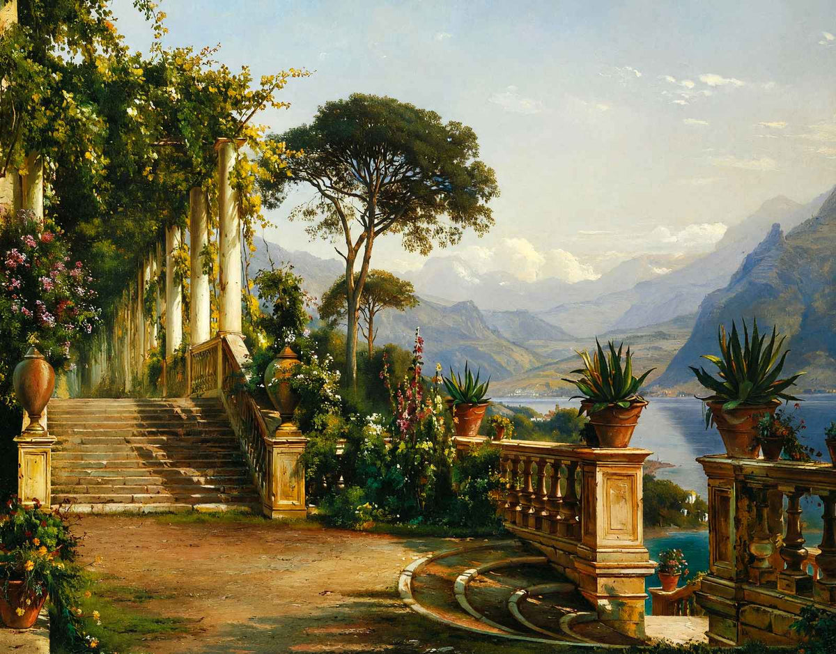 Lodge on Lake Como Painting by Carl Frederik Aagaard Fine Art Print (6 Sizes)