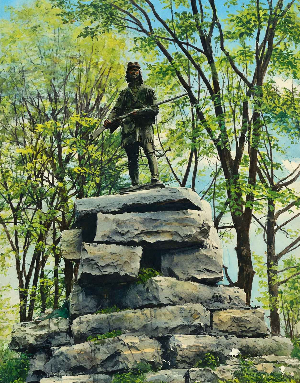 Daniel Boone Statue Cherokee Park Louisville in 1907 Art Print (7 Sizes)