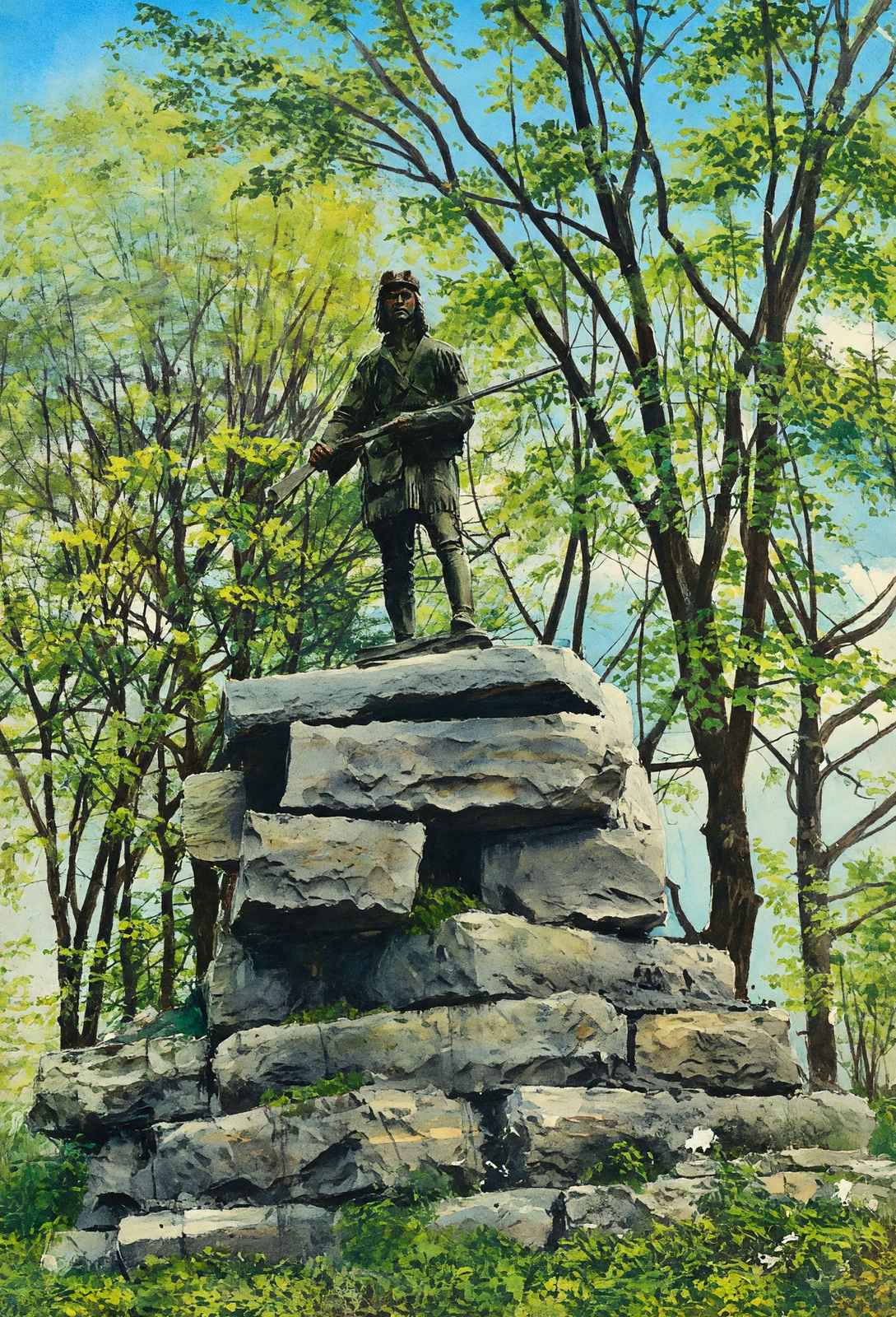 Daniel Boone Statue Cherokee Park Louisville in 1907 Art Print (7 Sizes)