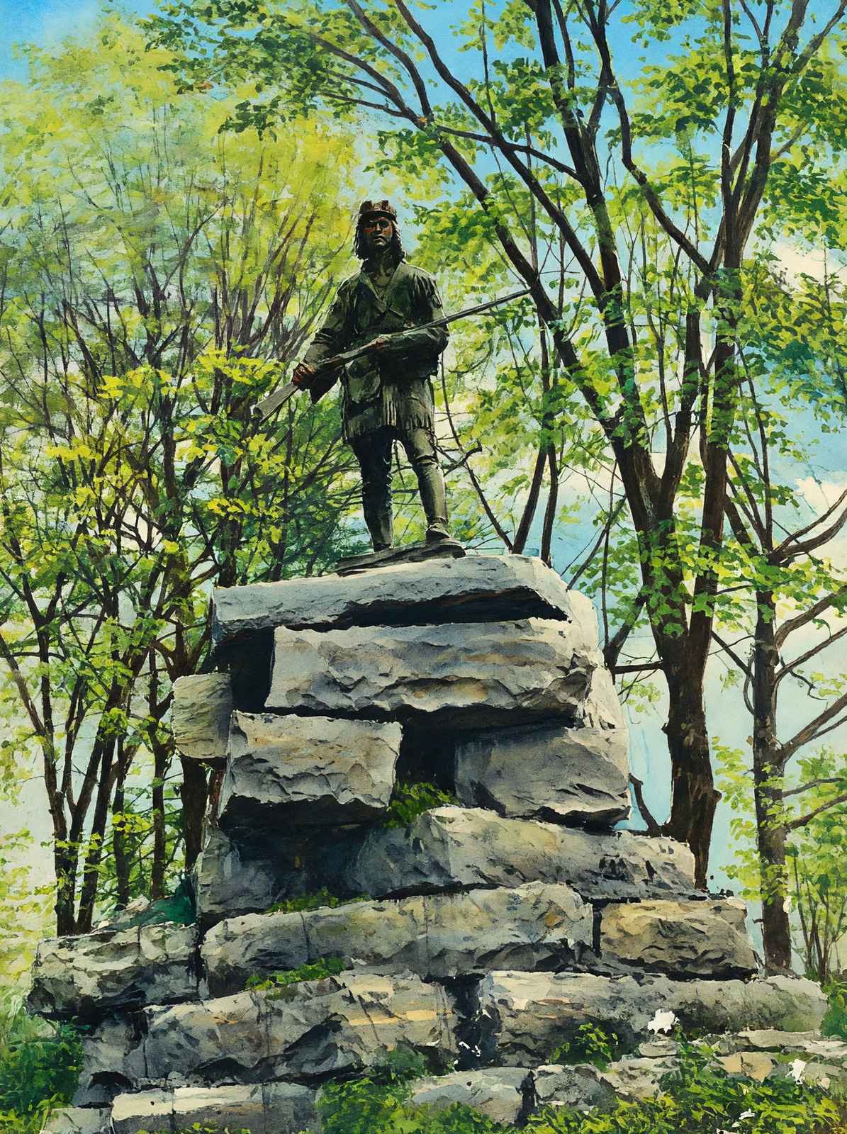 Daniel Boone Statue Cherokee Park Louisville in 1907 Art Print (7 Sizes)
