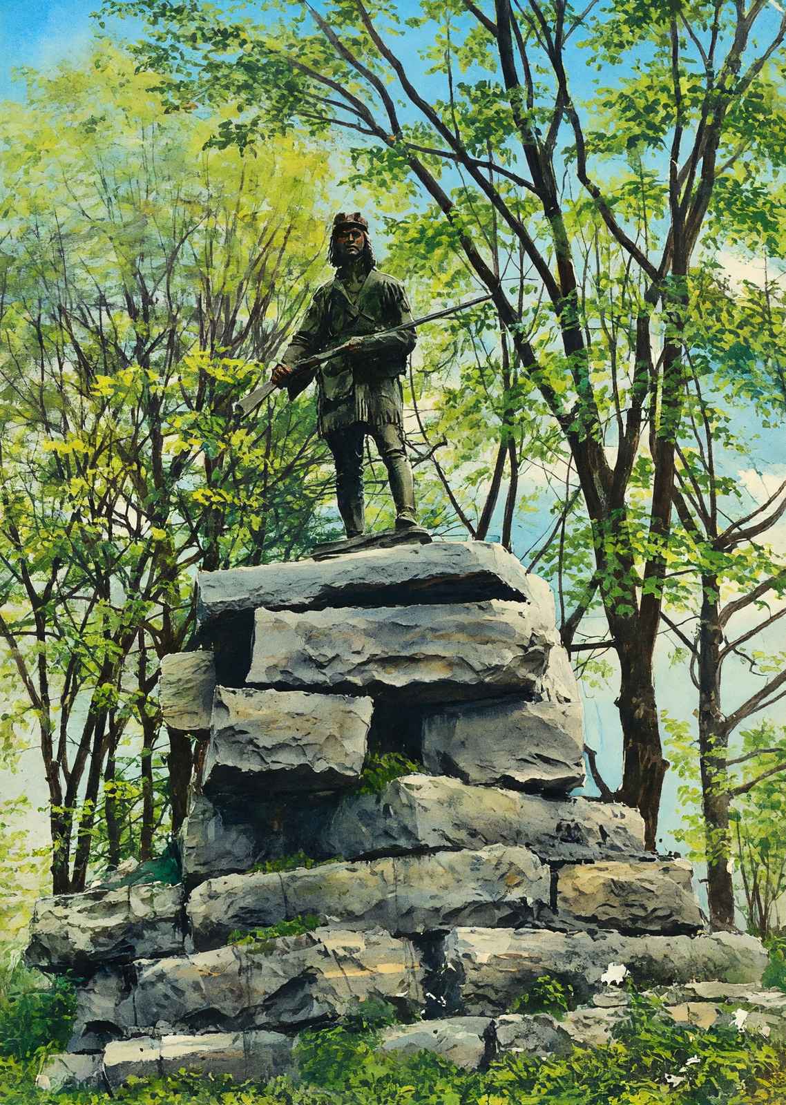 Daniel Boone Statue Cherokee Park Louisville in 1907 Art Print (7 Sizes)