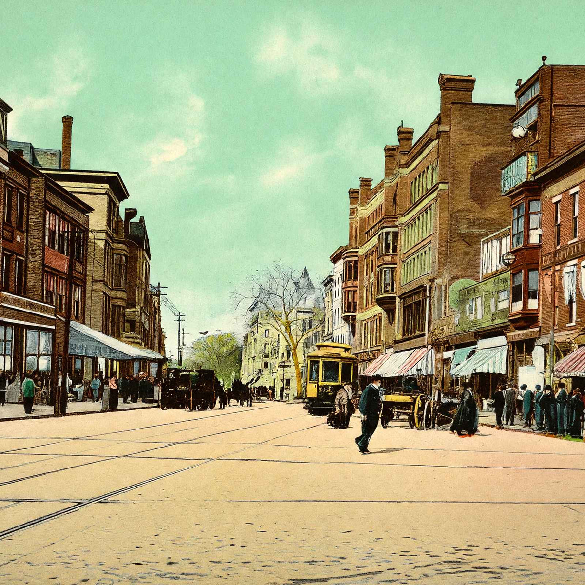 Merrimac Street, Lowell, Massachusetts in 1907 Vintage Print (7 Sizes)