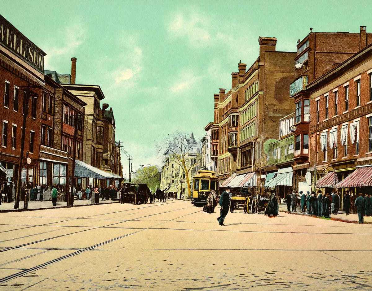 Merrimac Street, Lowell, Massachusetts in 1907 Vintage Print (7 Sizes)