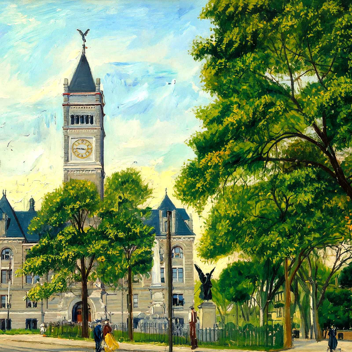 City Hall and Monument Square, Lowell, Massachusetts in 1907 Art Print (7 Sizes)