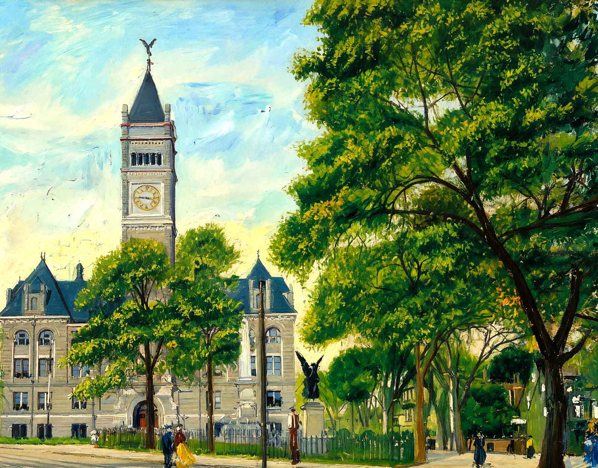 City Hall and Monument Square, Lowell, Massachusetts in 1907 Art Print (7 Sizes)
