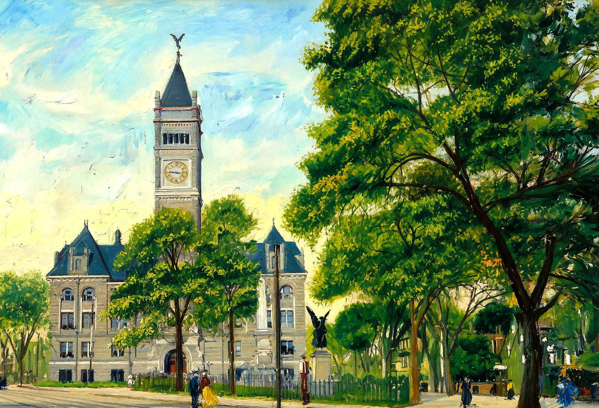 City Hall and Monument Square, Lowell, Massachusetts in 1907 Art Print (7 Sizes)
